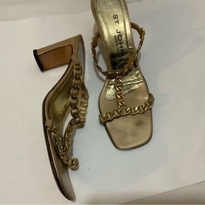 St. John Gold Chain Slip-On Sandal Heels 8.5 AA